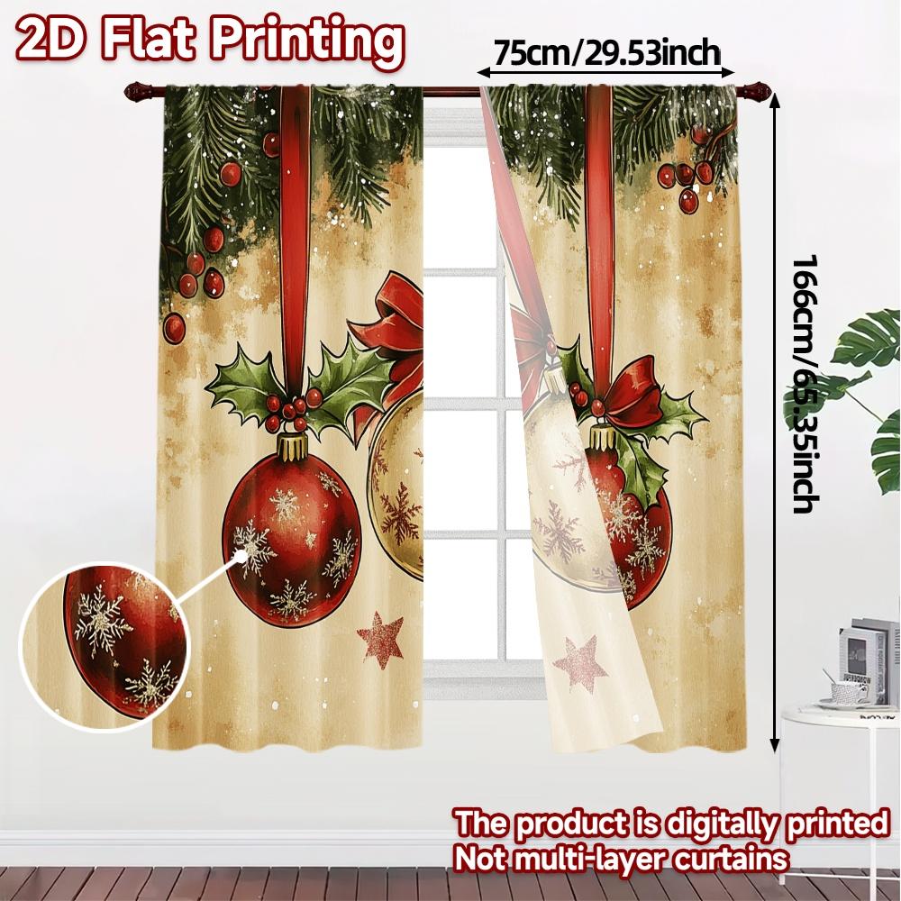 2pcs,Curtains Christmas Ornaments Holly Bows (3) Modern Minimalist Curtains Yarn Curtains Room Decor Ldeal for Living Room,