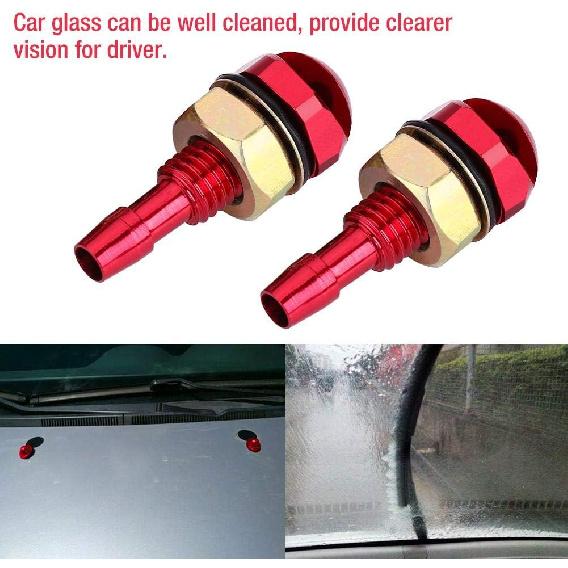 Windshield Sprayer Nozzles, 2pcs Universal Aluminum Alloy Car Auto Front Windshield Wiper Spray Jet Nozzle Replacement Kit(Red)
