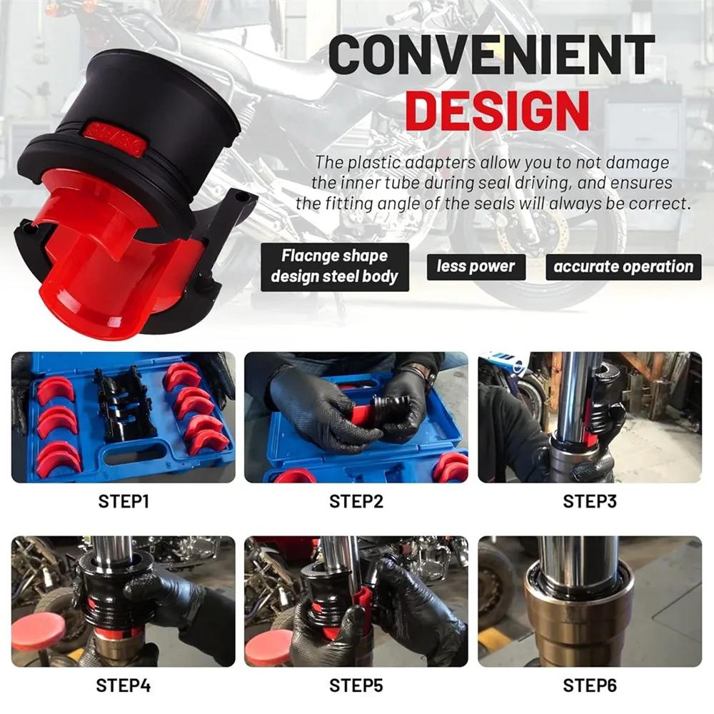 Universal 14Pcs Motorcycle Bike Fork Seal Driver Tool Kit Installer Driver Set 35/36 40/41 42/43 45/46 47/48 49/50MM Adapter