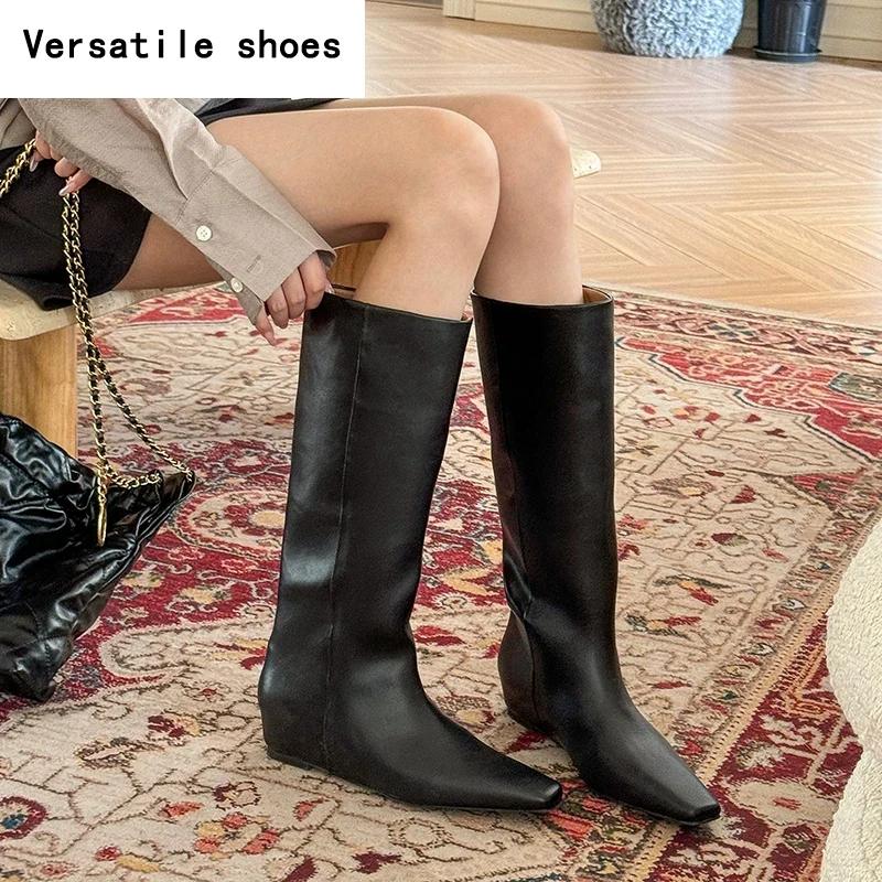 Designer Street Style Women Knee High Boots Fashion Slip On Internal Eevation Ladies Concise Long Botas De Mujer