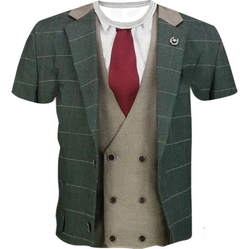 3D Print Funny Fake Suit Men s T-shirt High Quality Personality Short Sleeve T-Shirt Street Casual Oversized Round Neck T-Shirt 6XL