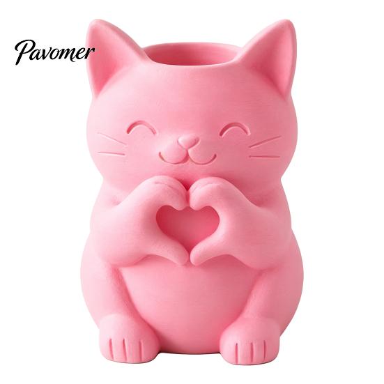 Whimsical Studio Display Props 3D Printed Cat Vase, Cute Smiling with Heart‑Hand Gesture Flower Holder, Creative Pen Cup for Office Animal