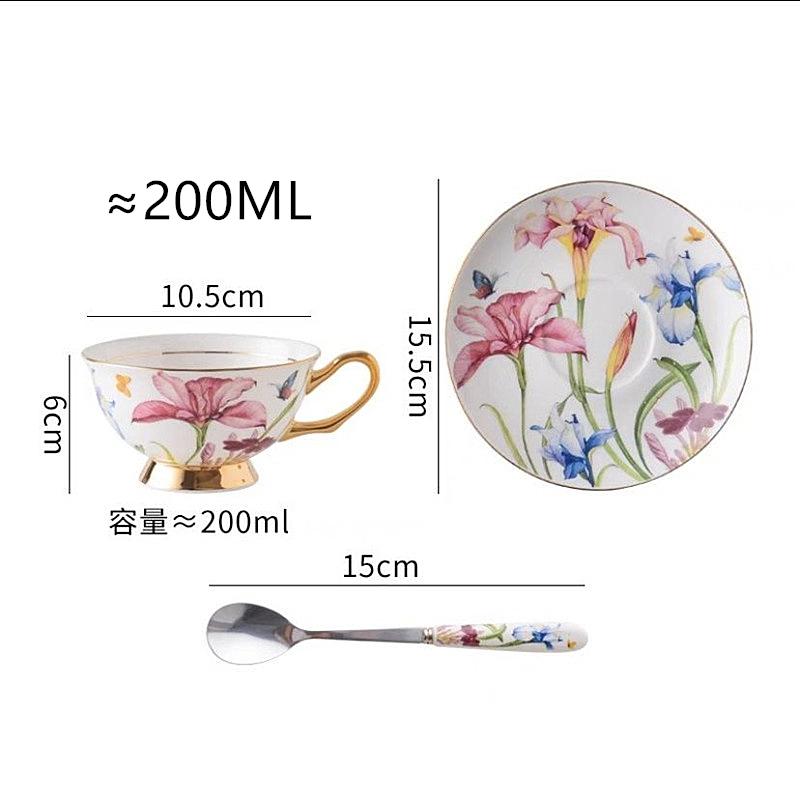 180ML/200ML Britský šálka na popoludňajší čaj s tanierikom a lyžičkou Elegantný kvet ľalie Vysoko kvalitný porcelán Hrnček na kávu Šálka na čaj Poháre na pitie