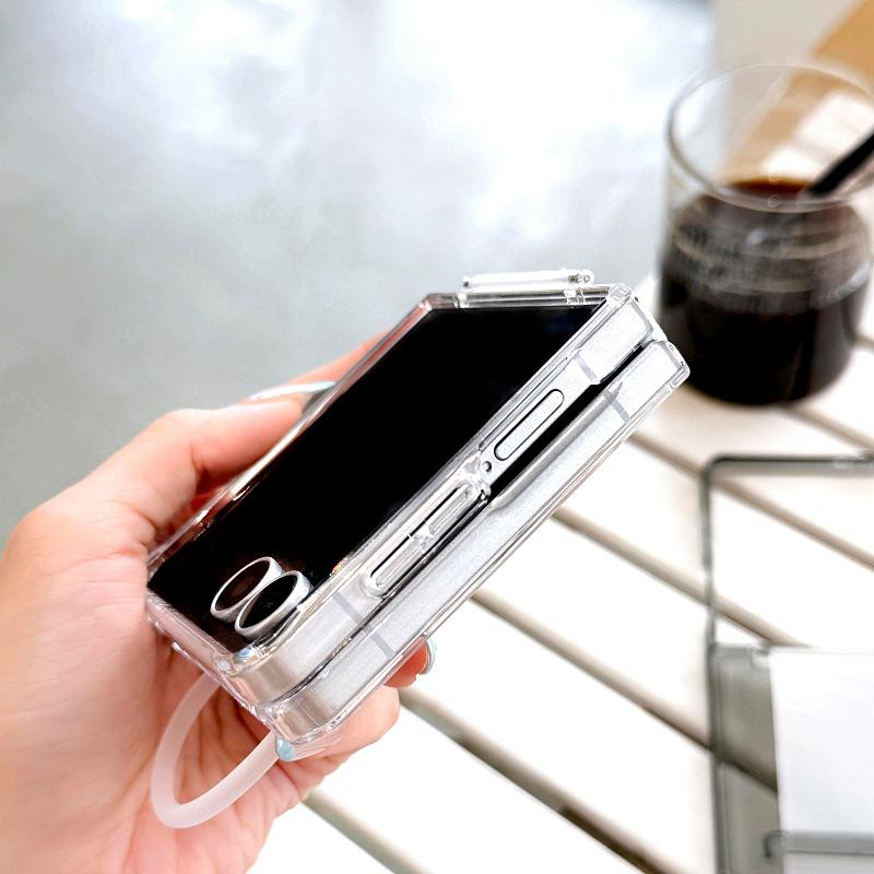Suitable for Samsung Galaxy Z FLIP7 Mobile Phone Case Folding Card Bag Wristband Ring Transparent FLIP6 Protective Case