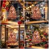 Static Window Clings for New Year 2027 Flame Goat Glass Sticker, PVC Zodiac Sheep Cling with Pine Branches Red Berries and Double Sided Decorations