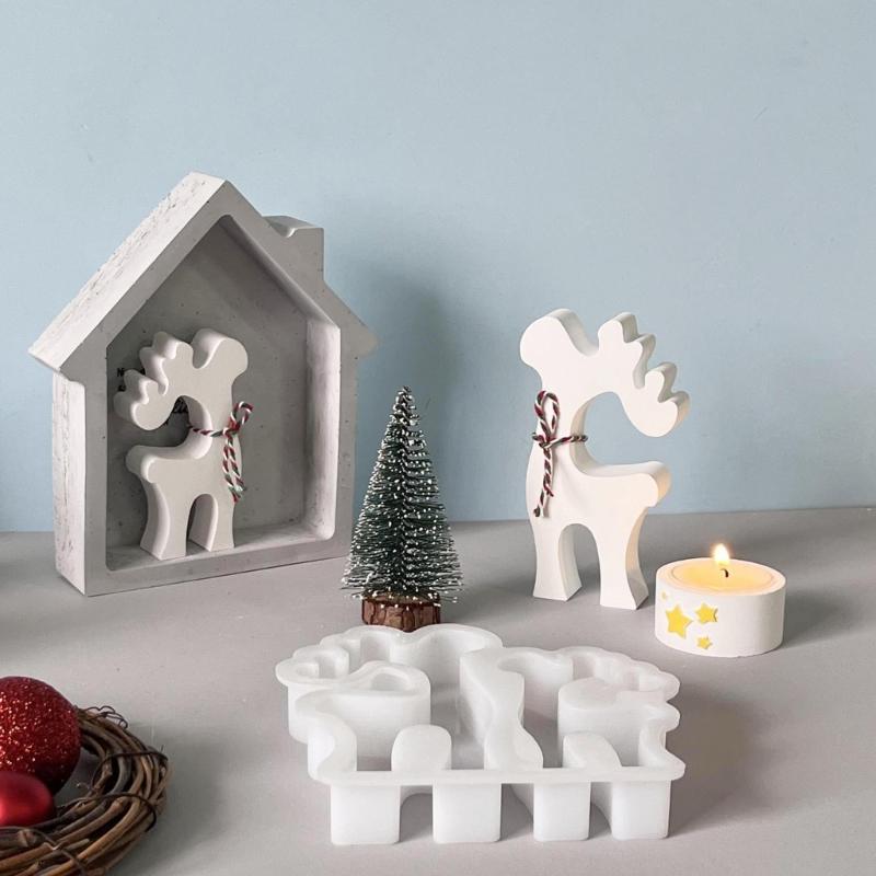 Reusable Countdown Molds Set Flexible Silicone Christmas Double Elk Mold for Epoxy Resin Festival Home Decoration