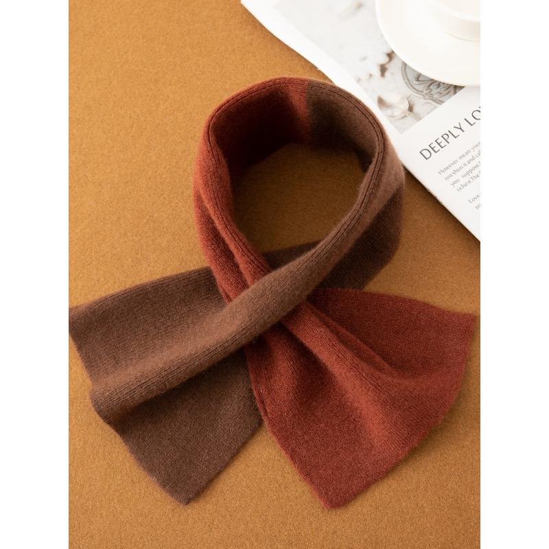 100% Wool Scarf Women Short Style Neck Protection Warm Autumn Winter Perforated Versatile Color-blocked Knitted Small Scarf