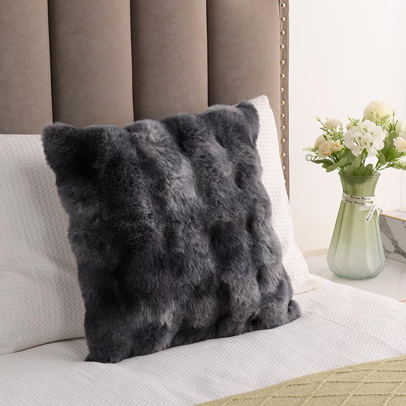 Faux Rabbit Fur Bubble Plush Cushion Cover Soft Fluffy Skin Friendly Decorative Square Rectangular Pillow Case for Sofa Couch Bedroom Home Decor
