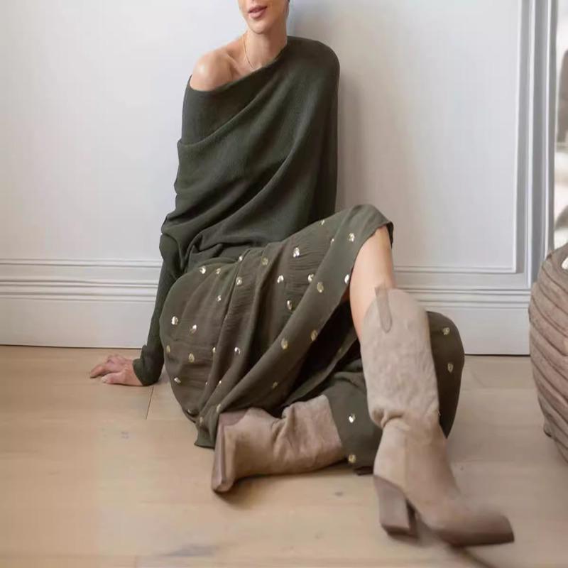 Pull en tricot plissé à manches longues et col rond pour femme, couleur unie, confortable, automne et hiver