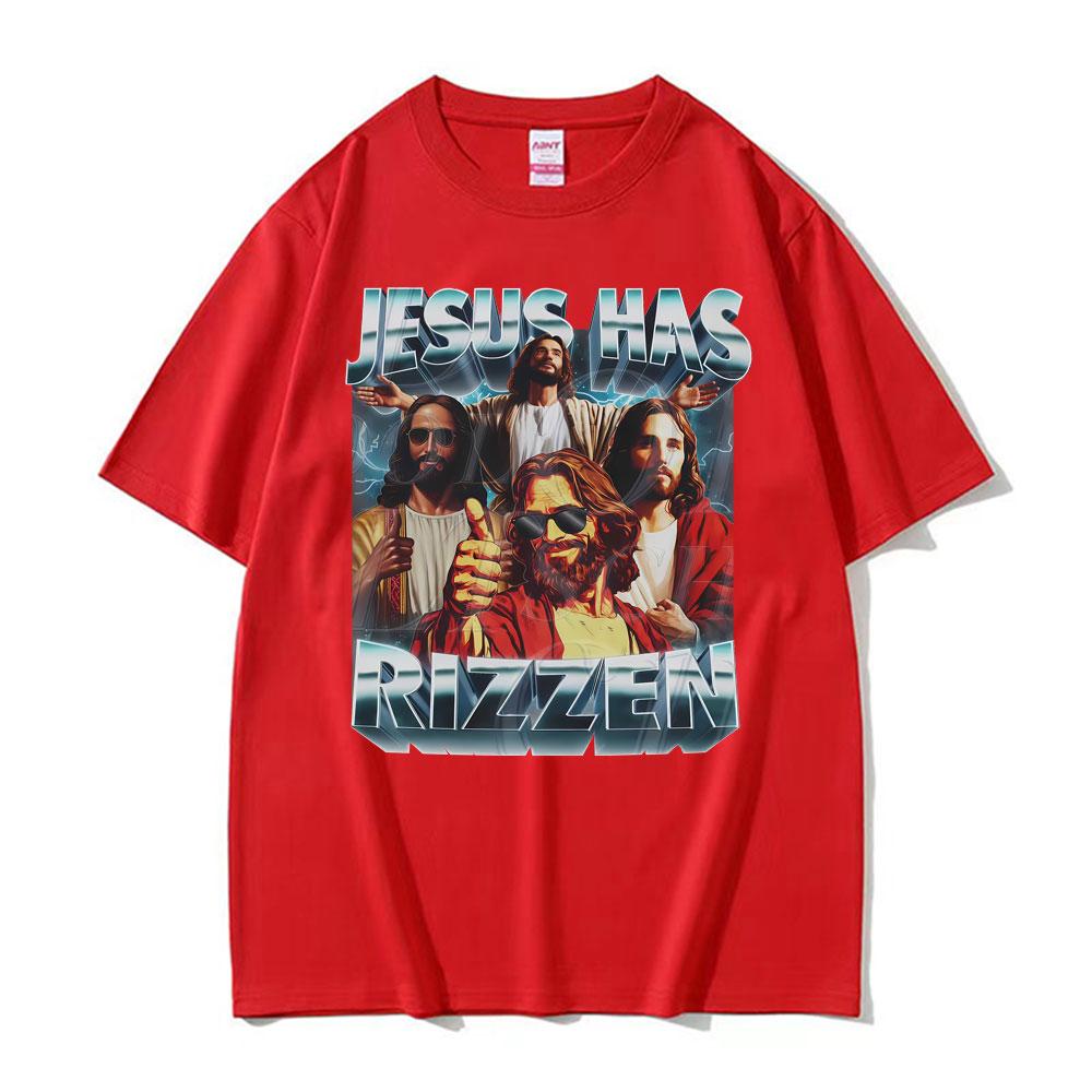 Jesus Has Rizzen Vintage 90s Graphic Tshirt Mens Women Harajuku Fashion Tshirts Comfort Cotton Oversized Tee Shirt Streetwear