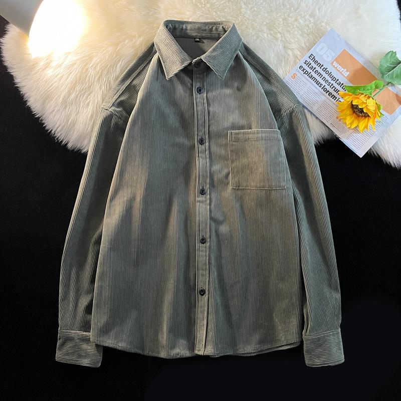 

Весенне-осенняя вельветовая рубашка с длинным рукавом, мужская винтажная американская ретро-рабочая одежда, пальто, модный повседневный топ 5XL армия зеленый