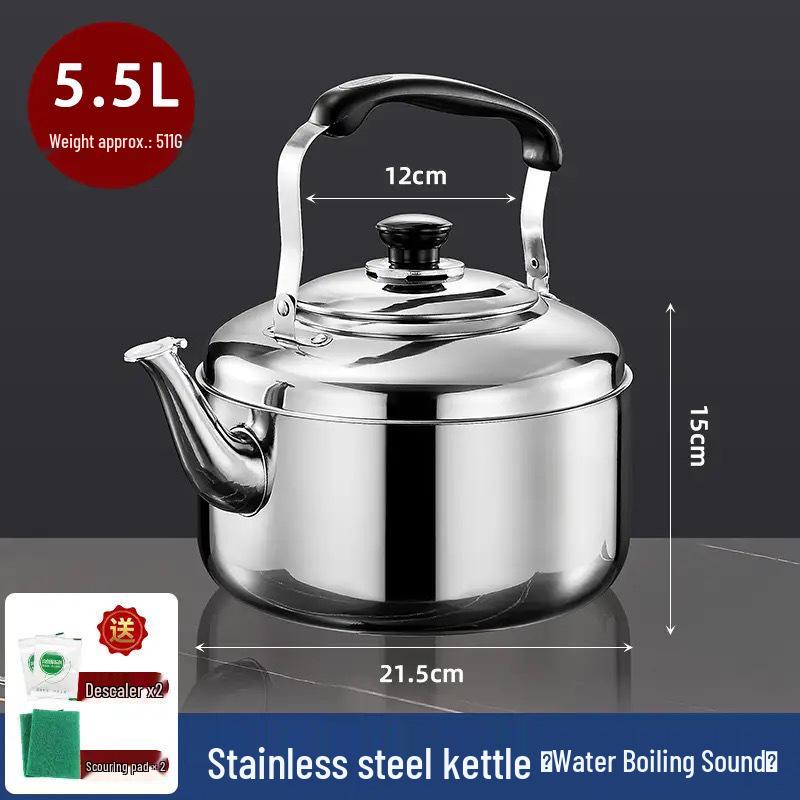 Food Grade Stainless Steel Whistling Kettle, Large Capacity for Gas and Induction Stoves