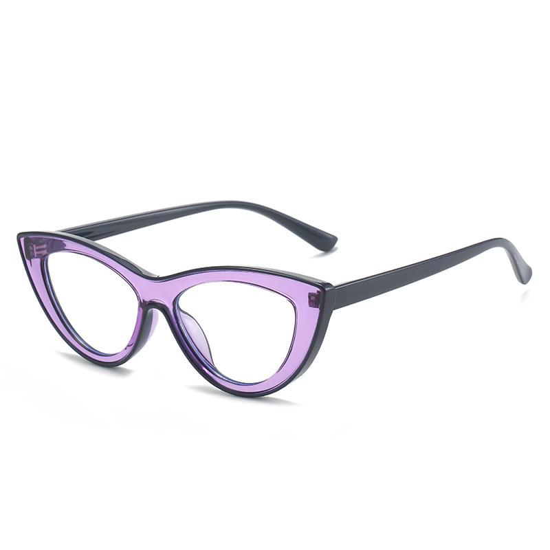 Cat Eye Color Glasses Women, Anti-Blue Glasses Simple Plain Flat Glasses Tr Frame Myopia Glasses