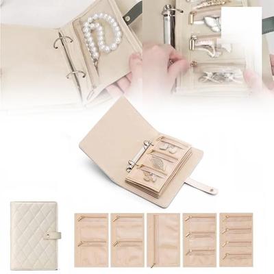 Livre de rangement transparent pour bijoux Poches transparentes en velours Boîte d'emballage pour bijoux avec fermeture éclair Organisateur de bijoux en cuir PU de luxe
