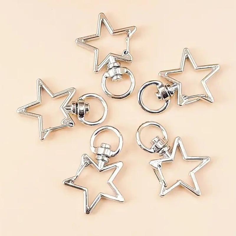 20 ks Klip na klíče ve tvaru hvězdy s pružinovým uzávěrem a řetízkem, závěsná přezka, otevřený spojovací kroužek a kovová otočná karabina pro DIY výrobu šperků