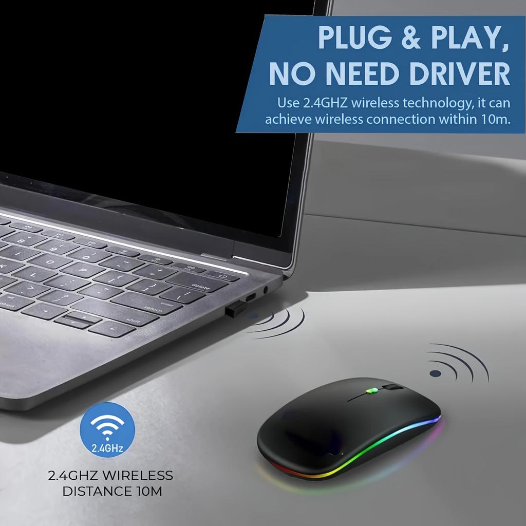 Wireless Rechargeable Mouse With LED Backlight Bluetooth Gaming Mouse Suitable For MAC/Laptop/PC/Windows