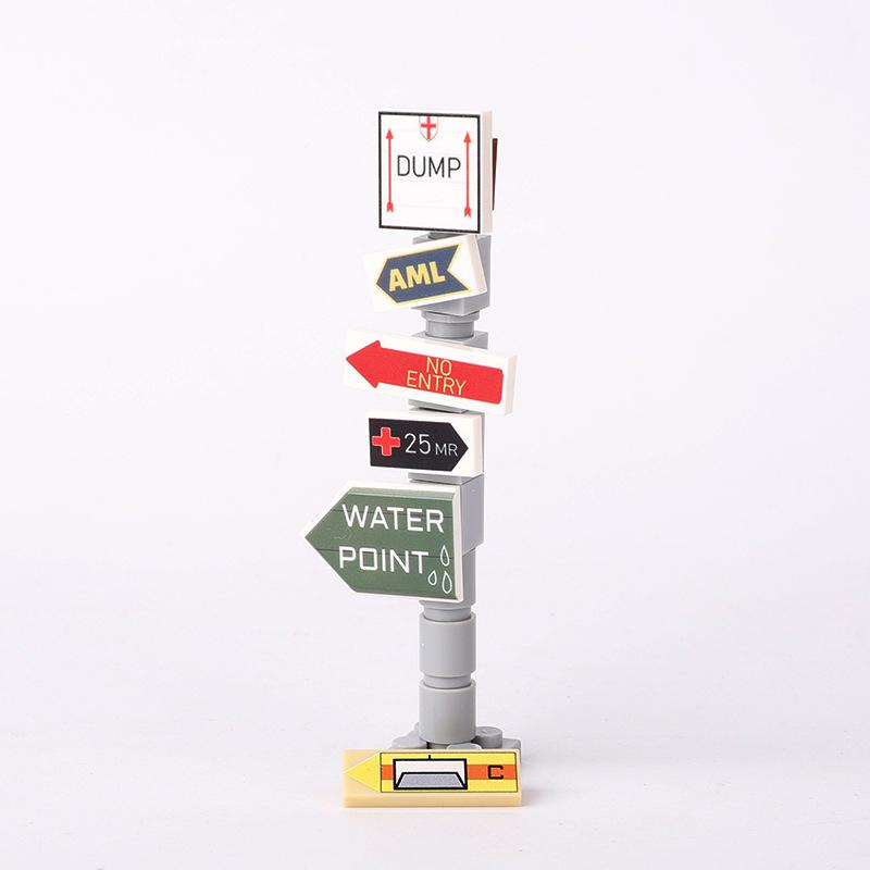 Military War Soviet German Soldiers Miniature Road Signs Map Printing Small Particles Assembled Building Block Toys