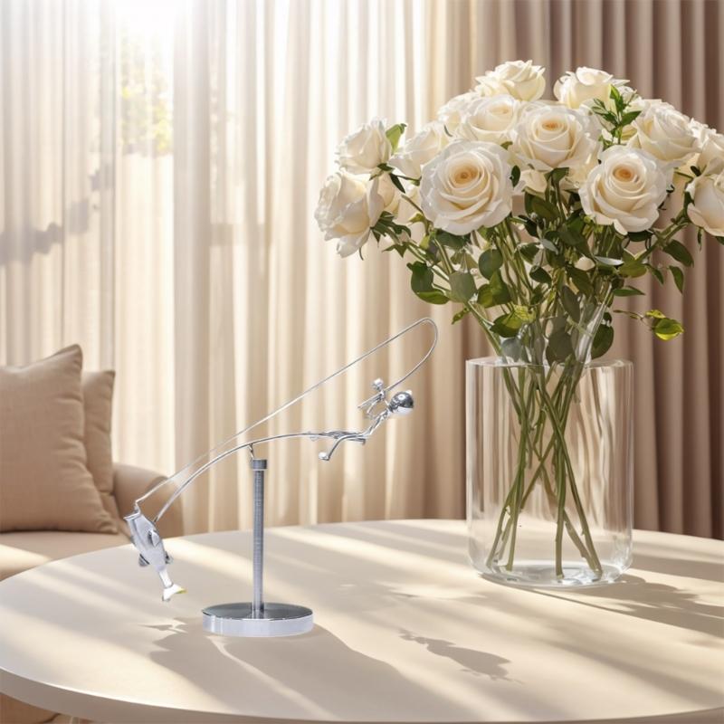 Kinetisk fiskeskulptur Balansekunst for ditt rom, Fisker Kinetisk balanserende skrivebordsleketøy Fysikkskulptur med fisketema