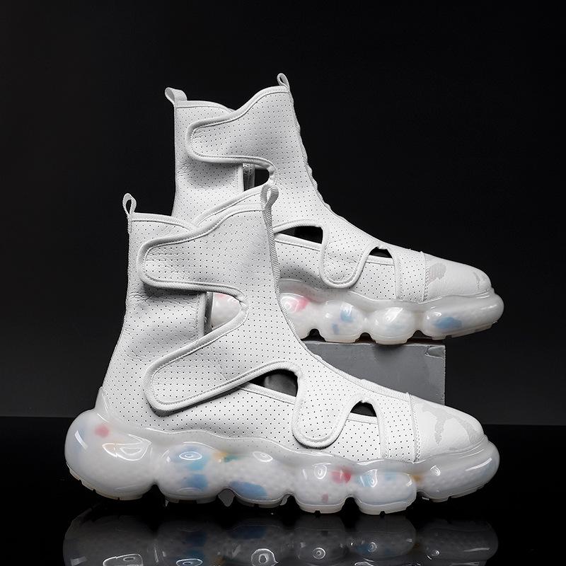 Men's Summer Fashion Popcorn Sandals - Breathable Leather Slip-On, Hollowed-Out, Soft Sole, High-Top Roman Style Shoes