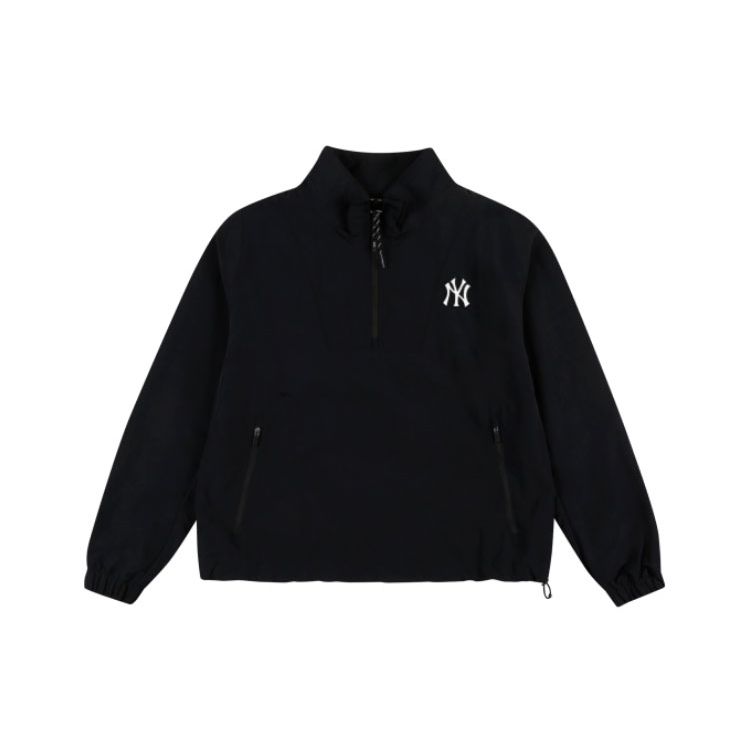MLB Back Logo Printed Loose Windbreaker Retro Stand Collar Fitted Soft Shell Long Sleeve Jacket Women jackets Black 31JPW2131-50L