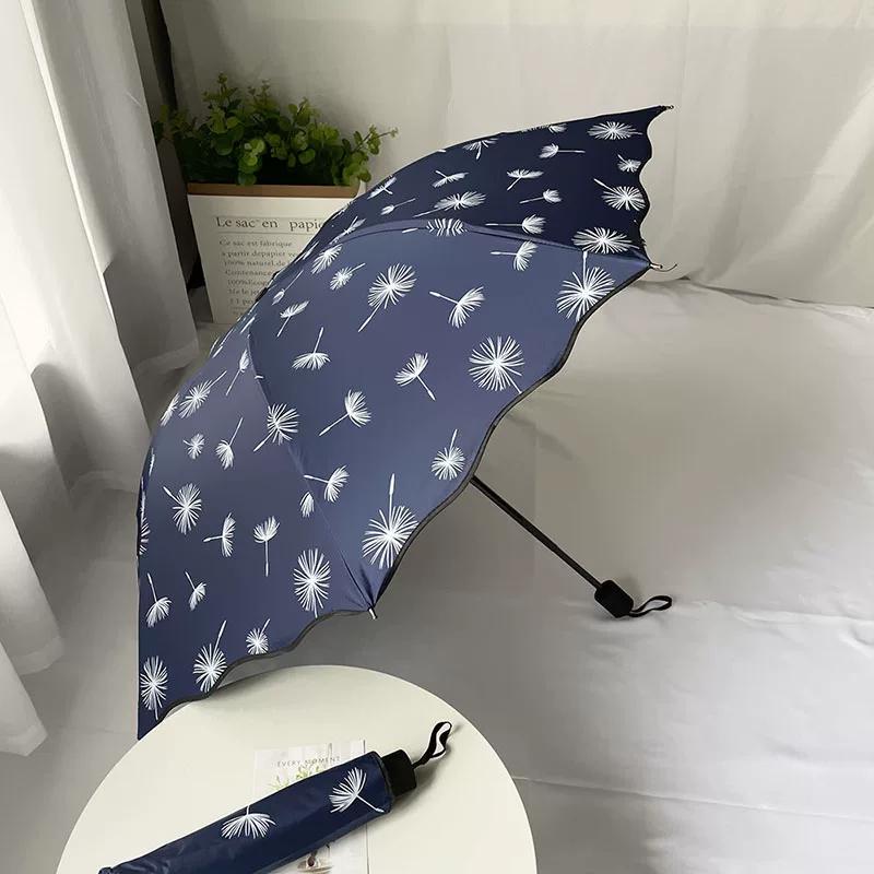 Ten-Bone Large Double Umbrella Small Fresh Sun Umbrella Vinyl Sun Protective Sun Shade Rain Dual-Use Triple Folding Umbrella Female Manual