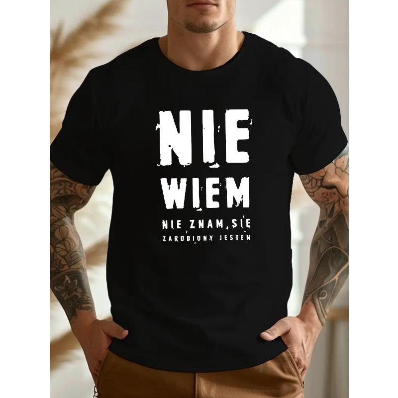 

European Size Men S Plus Size Casual T-Shirt - Nie Wiem Polish Quote, Short Sleeve, Crew Neck, Lightweight Summer Tee - Men... S разноцветный