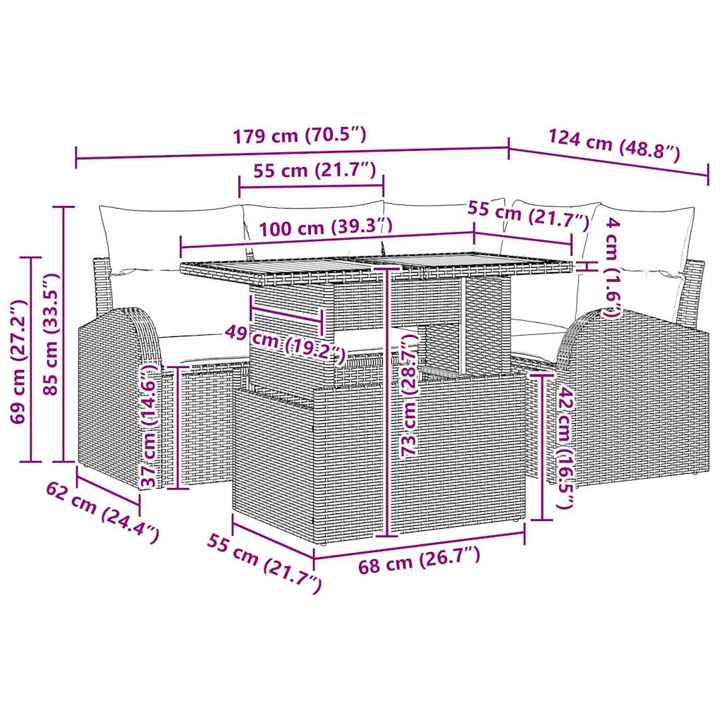Garden Sofa Set with Storage 5 pcs Black Poly Rattan