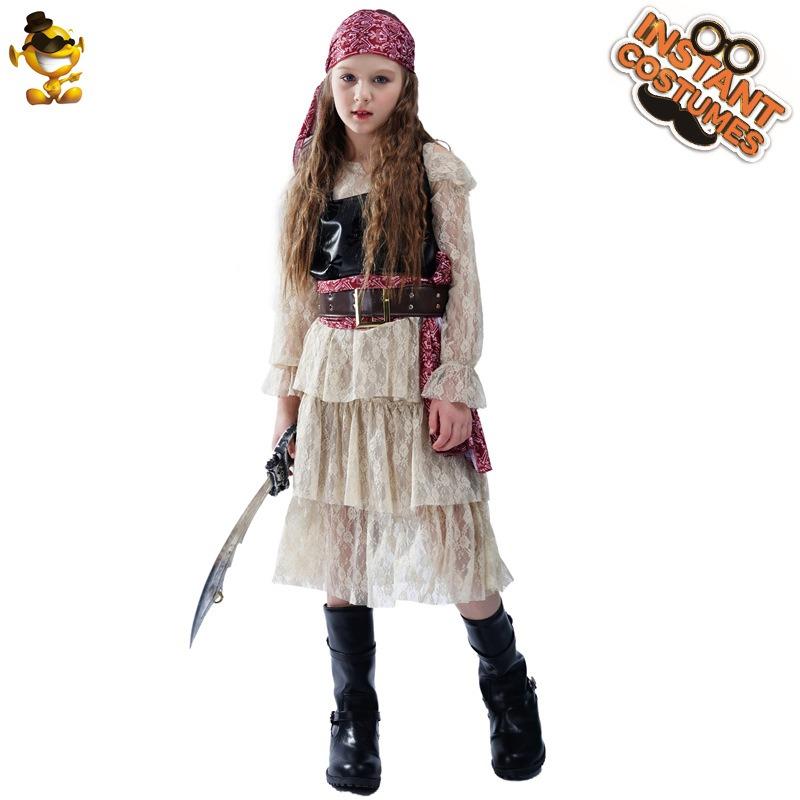 Halloween-Piratenkleid für Mädchen aus Spitze, Piraten-Cosplay-Party-Kostüme für Mädchen, Piraten-Bühnenkostüme