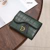 Women's 2022 Korean Style Crocodile Embossed Tri-Fold Wallet with D-ring Buckle Coin Pocket and Card Slots.