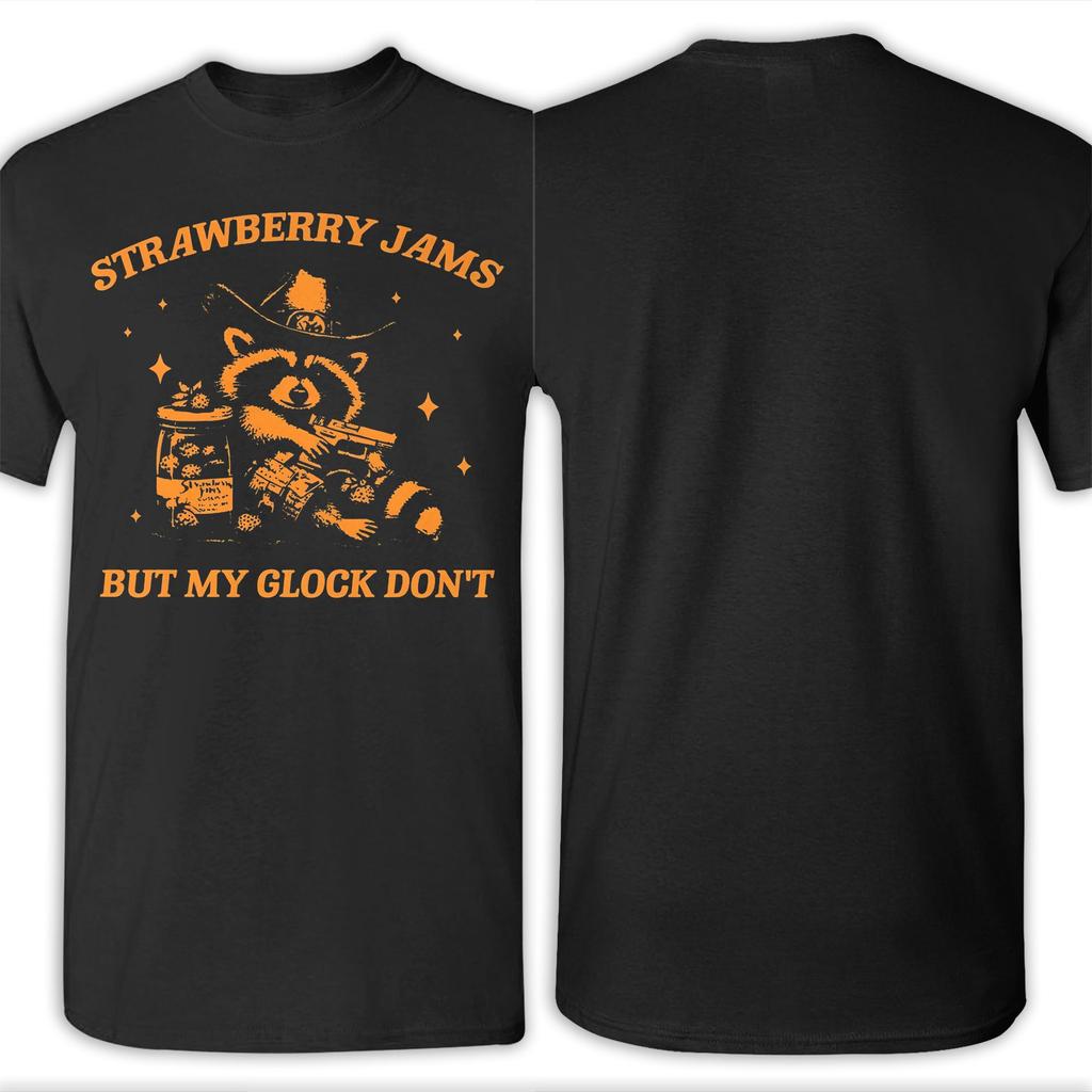 Men Women Printed Raccoon Strawberry Jams But My Dont Raccoon   Tee T Shirt Pure Cotton  T-shirts Clothing