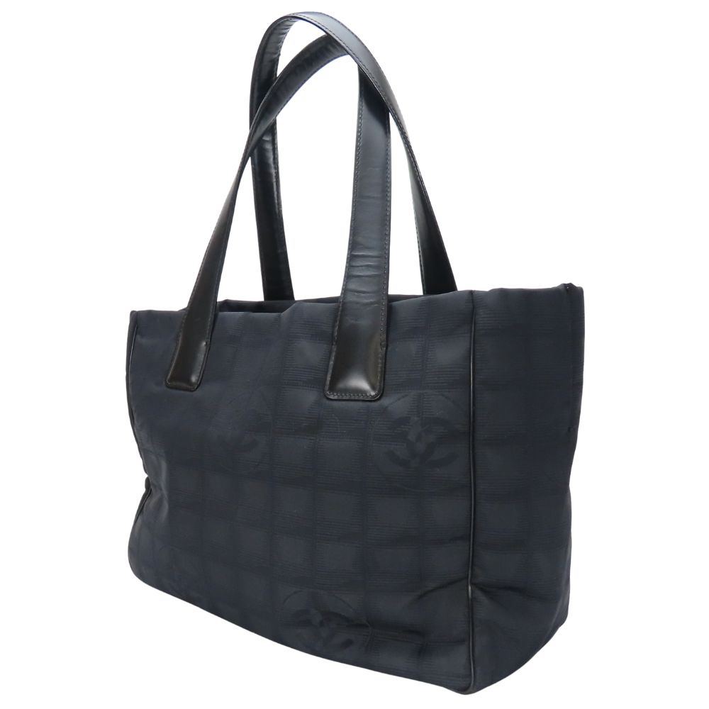 Used CHANEL Tote Bag New Travel Line COCO Mark Jacquard Nylon/leather Black 8th