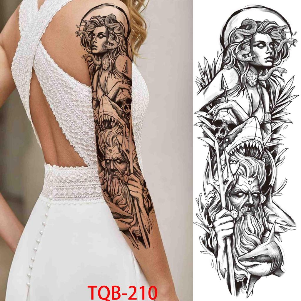 1 PC 480*170MM Full Arm Leg Temporary Tattoo Sticker for Women Men Waterproof Skull Compass Sexy  Tattoo Body Art Fake Flower Tattoo Paper Sticker