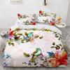 Flower Bird King Queen Duvet Cover Colorful Tropical Floral Bedding Set For Women Watercolor Plant 2/3pcs Polyester Quilt Cover