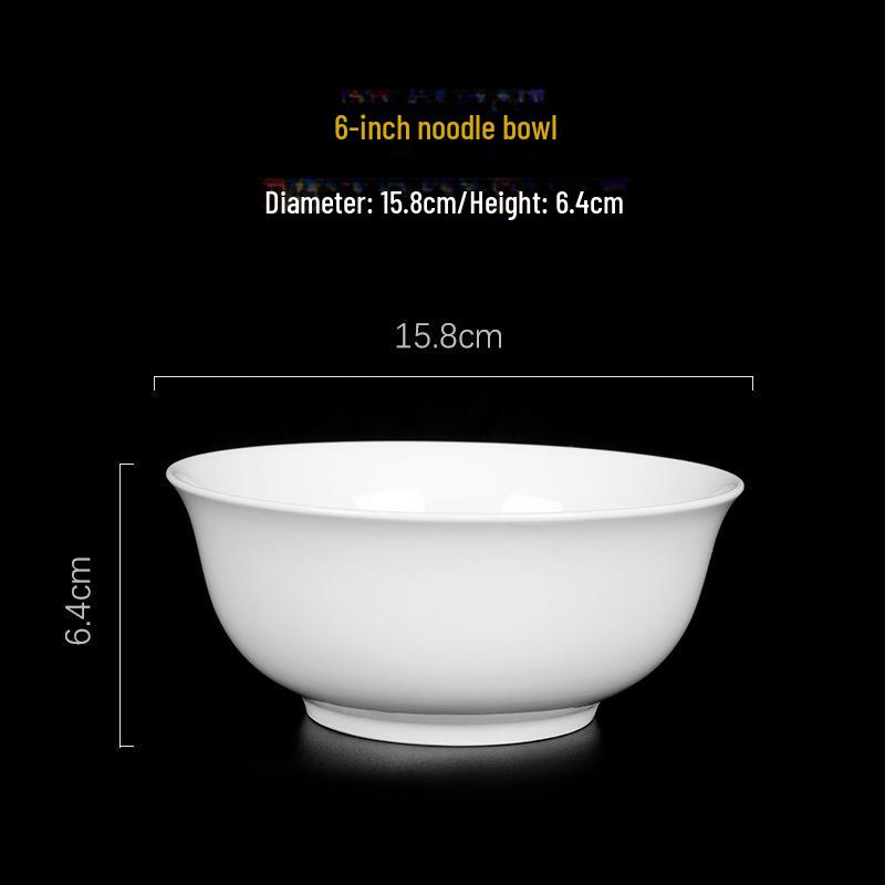 Jingdezhen White Porcelain Bowl Set - Includes Noodle and Soup Bowls with Chopsticks, Ideal for Home or Restaurant Dining