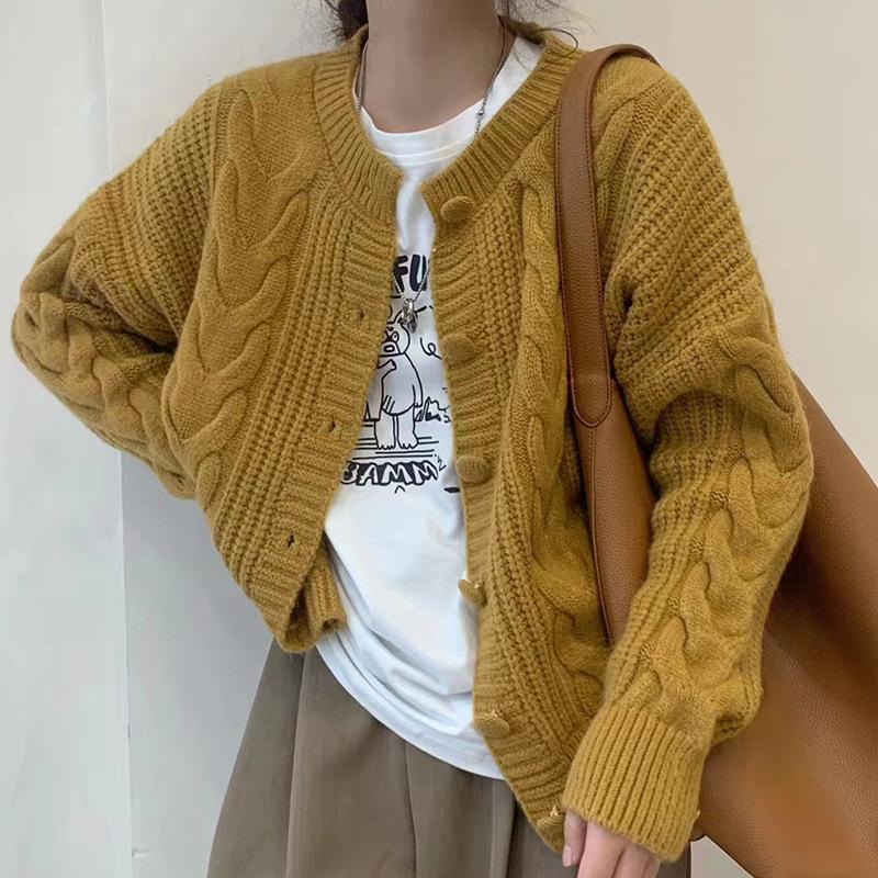 Manteau Pull Coréen d'Automne Précoce pour Femmes: Cardigan Lâche Minimaliste Artistique Tricoté en Gros Câbles