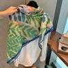 Versatile Summer Scarf Women'S French Vintage Print Sun Protection Large Silk Square Scarf Travel Multi-Wear Versatile Scarf
