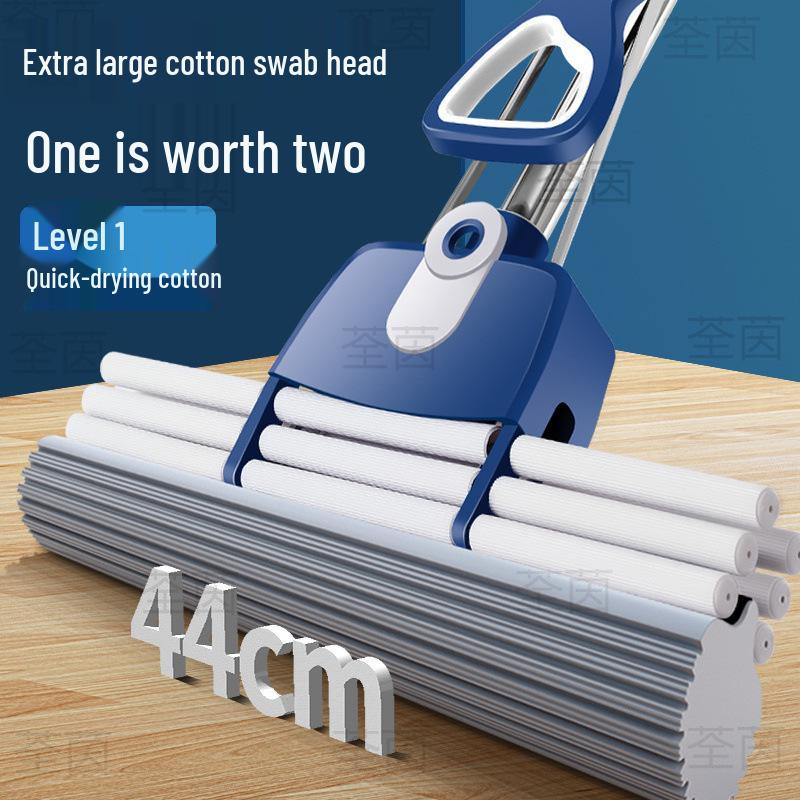 44CM Large Sponge Mop - Hand-Free Wash, Absorbent, One-Swipe Wring-Out, Dual-Use for Dry & Wet Cleaning (43CM Mop Head)