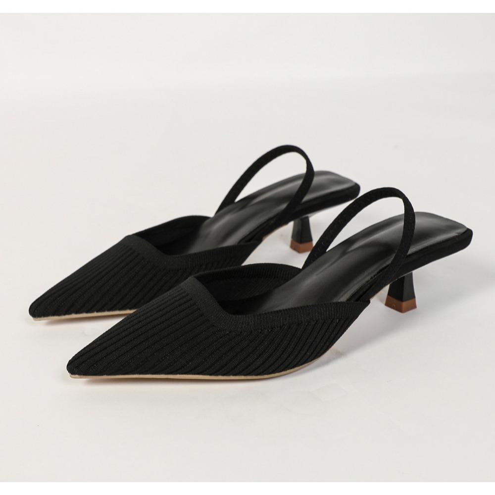 Brand Designer Large Pumps Women's High Heel Sandals Fashion Stripes Soft and Breathable Knitted Round Thick Heel Shoes