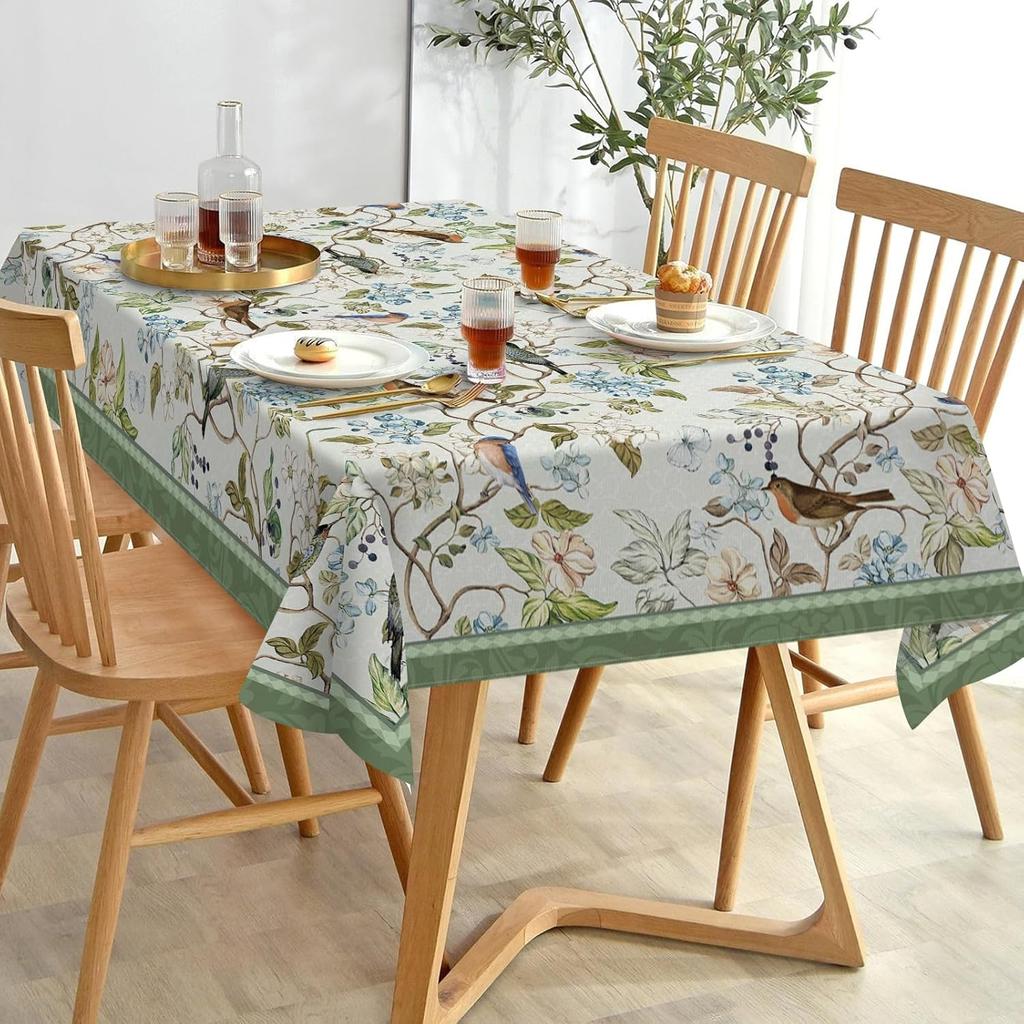Vintage Blumenvögel Rechteckiger Tischdecke für Tischdekoration Wiederverwendbar Bauernhaus Küche Esstischdecke Feiertagsparty Dekorationen