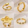 Stainless Steel Flower Hug Rings for Women 18K Gold Plated Turkish Evil Eye Ring Aesthetic Wedding Jewelry Gifts