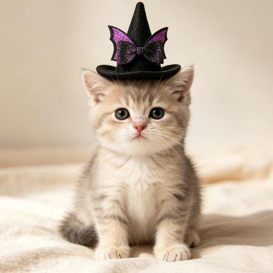 Cosplay Headgear for Dogs Pet Halloween Witch Hat, Bows/Pumpkins Decor, Adjustable Felt Cap Costume Accessory, Lightweight Comfortable Headwear,