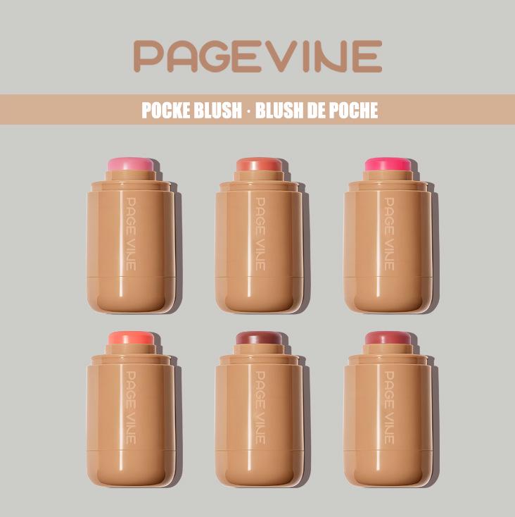 PAGE VINE Pocket Blush Stick – 6 Color Lip & Cheek Water-Light Highlighter Matte Rouge