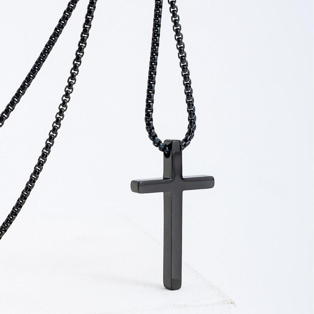 Men's Stainless Steel Cross Necklace - Long, Polished Titanium Pendant, Versatile Style
