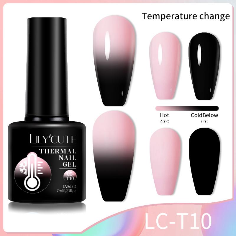 LILYCUTE 7ml Thermal Gel Nail Polish 3 Layers Temperature Shiny Color Changing Semi Permanent Soak Off UV Gel Polish Varnish Base Top Gel Nail Art DIY
