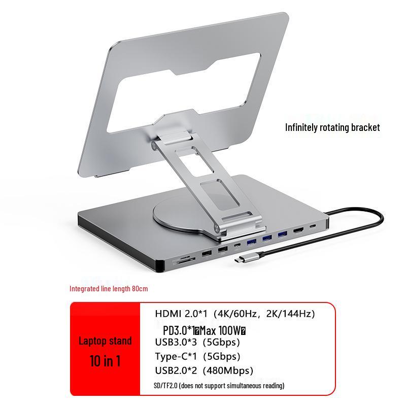 Aluminum Alloy Type-C Docking Station: Tablet & Laptop USB Hub with HDMI 2.0 & Gigabit Ethernet.