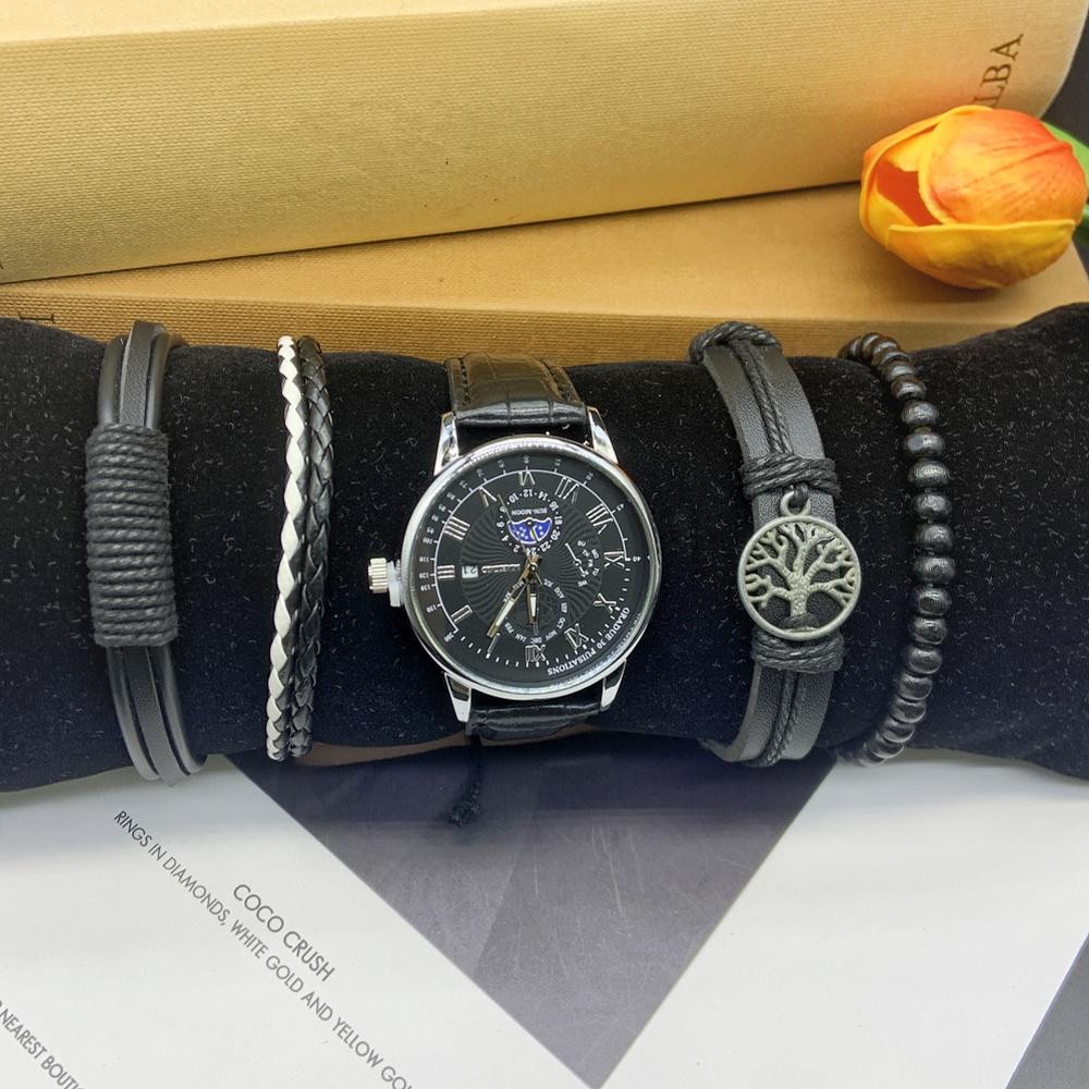 5 Stück Mode Sportuhren Herren Business Quarz Armbanduhr Luxus Lederarmband Herren Casual inklusive Armbandbox für Sport