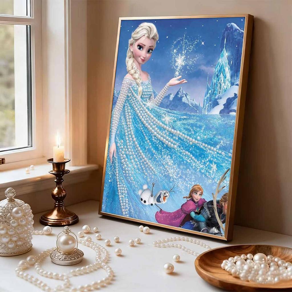 Frozen Elsa & Friends Pearl-Inlaid Frameless Art | Handmade Pearl Craft, Ice Castle Theme, for Frozen Dreamy Home Decor & Gift Option