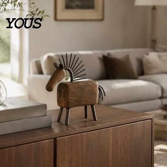 Rustic Interior Design Accessories Vintage Horse Figurine, Farmhouse Sculpture, Folk Art Modern Mantel Centerpiece Tabletop Ornament for Home