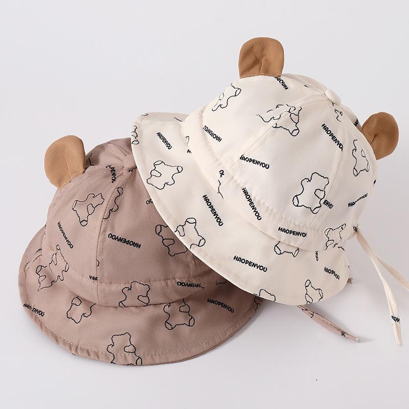 Cute Ears Baby Basin Hat Cartoon Bear Kids Fisherman Hats 6-36Month Children Outdoor Sunshade Visors Cotton Toddler Bucket Cap