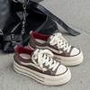 European 2025 New Leather Thick-soled Small Height-increasing Canvas Shoes Casual Fashion Single Shoes Comfortable Foreign Style Trendy Shoes